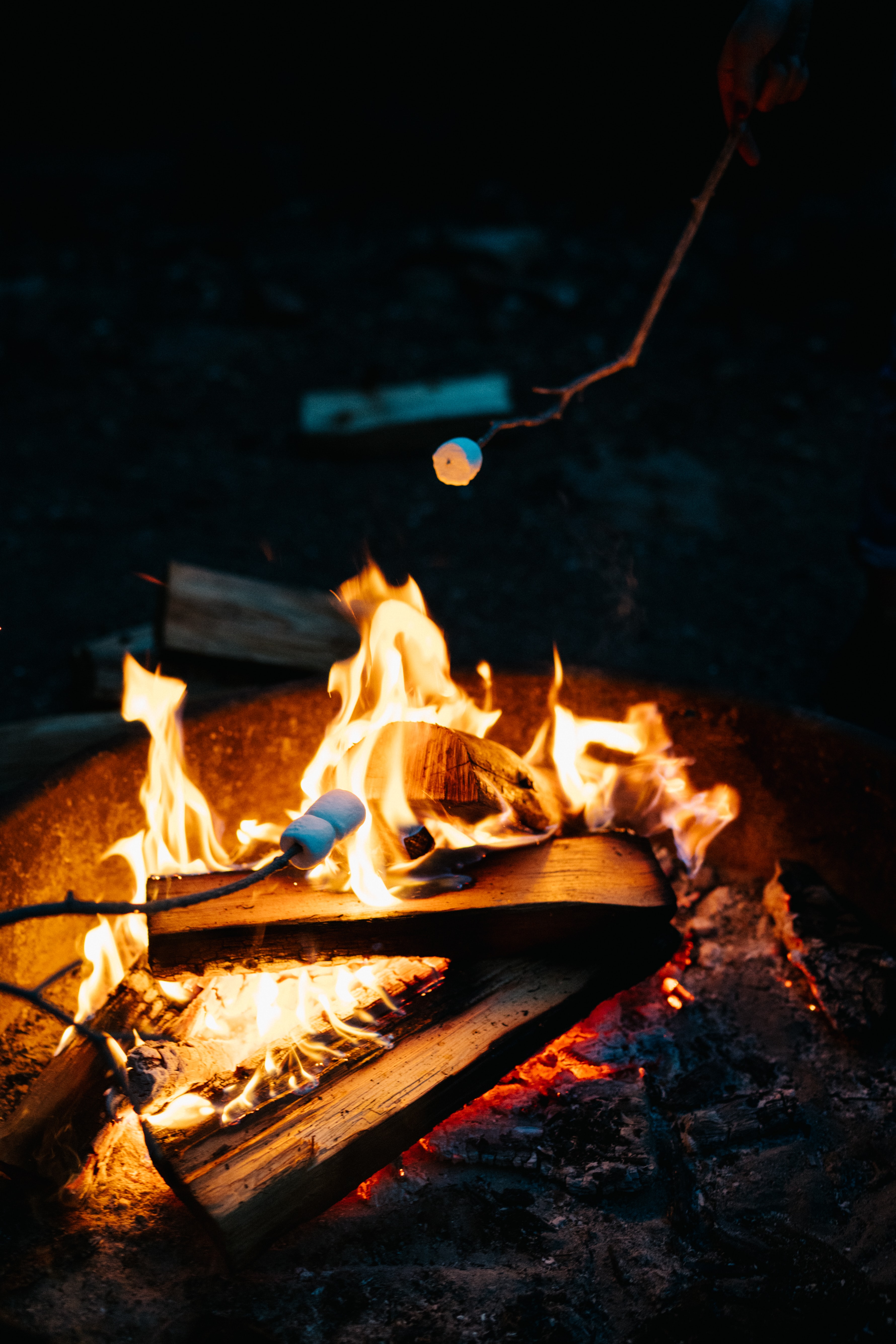 Roasting marshmallows over a fire